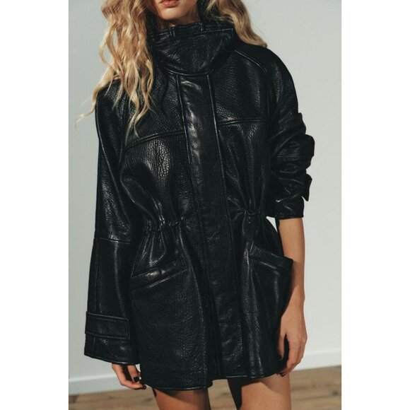 ZARA LEATHER JACKET WITH ADJUSTABLE WAIST - Picture 4 of 10